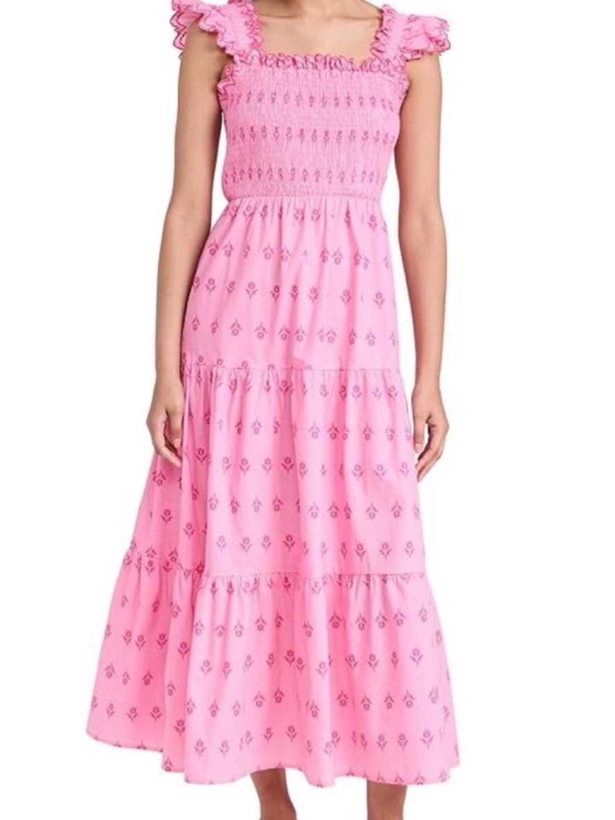Moon River Pink Smocked Midi Dress Size
